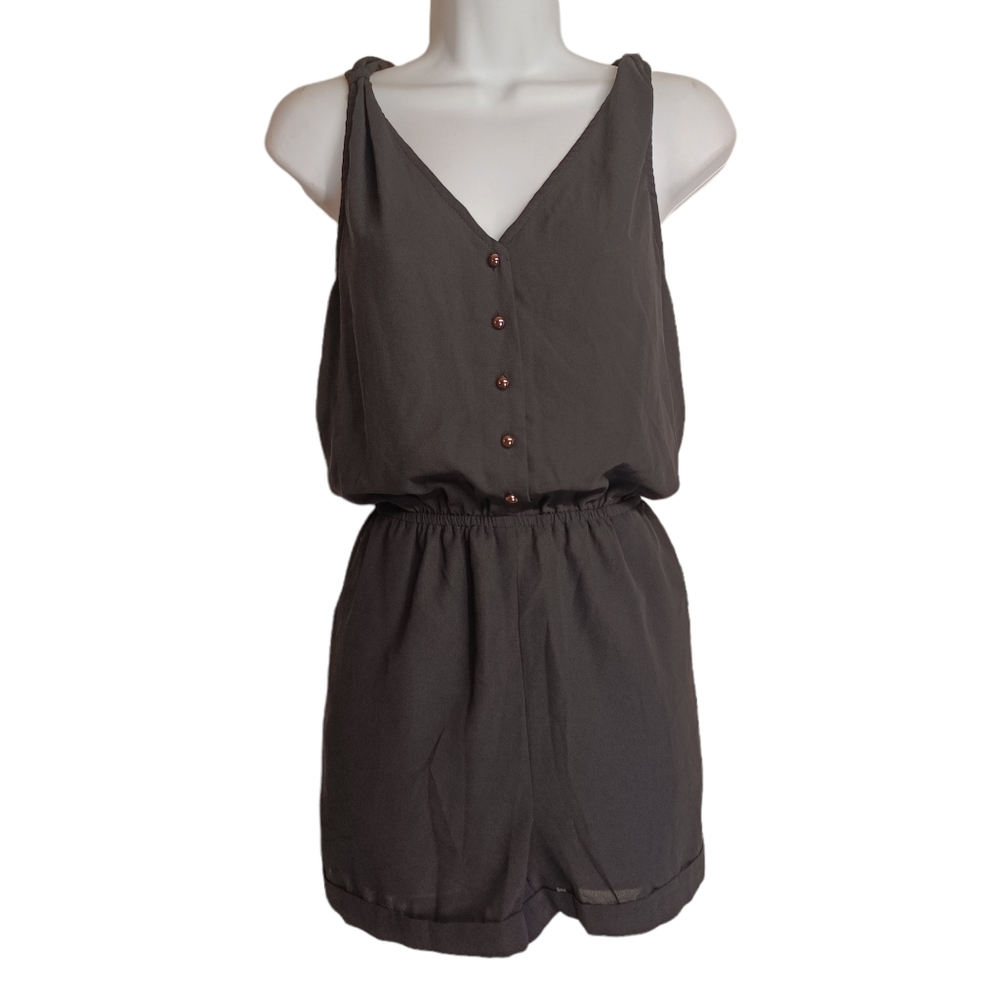 NEW FIO FIO Black Semi Sheer Button Sleeveless Romper Medium
